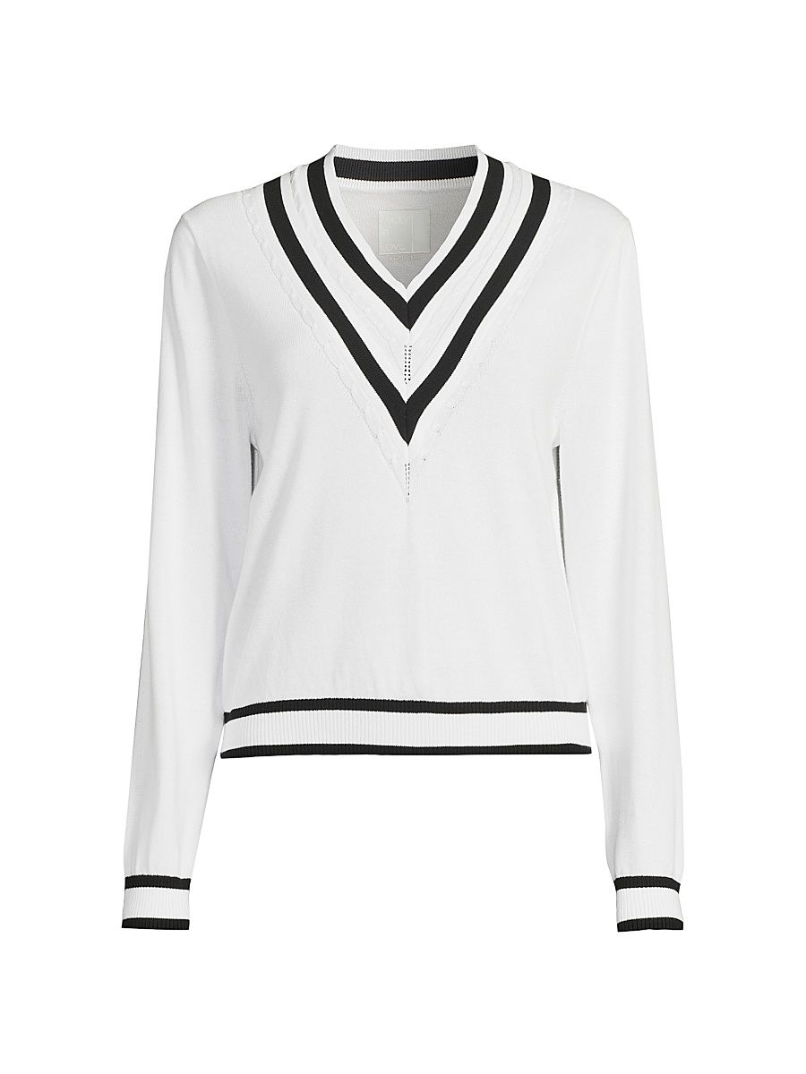 Women's Core Victory V-Neck Sweater - White Black - Size XL