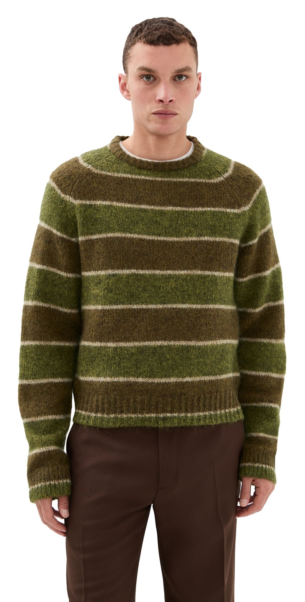 Stockholm Surfboard Club Raglan Knit Striped Sweater Green Stripe L