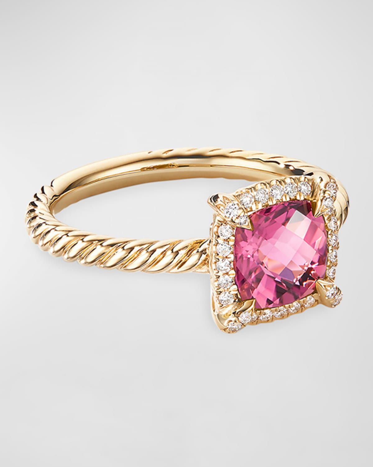 Petite Chatelaine Pave Bezel Ring with Gemstone and Diamonds in 18K Gold