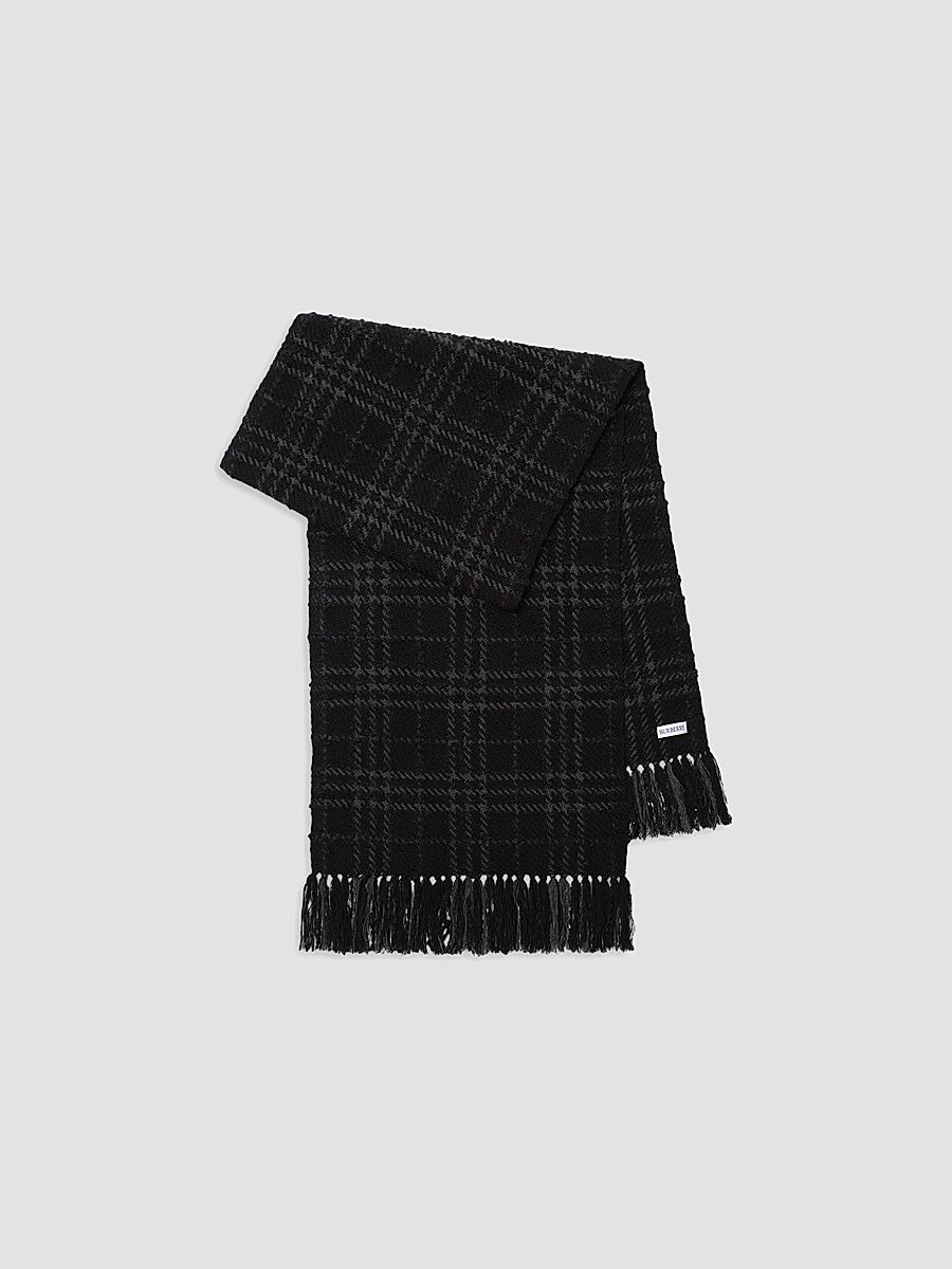 Women's Embellished Check Bouclé Scarf - Black