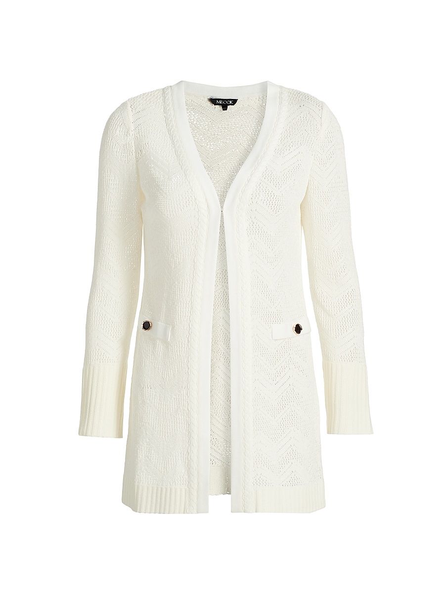 Women's Pointelle Braided Crochet Longline Cardigan - New Ivory - Size XL