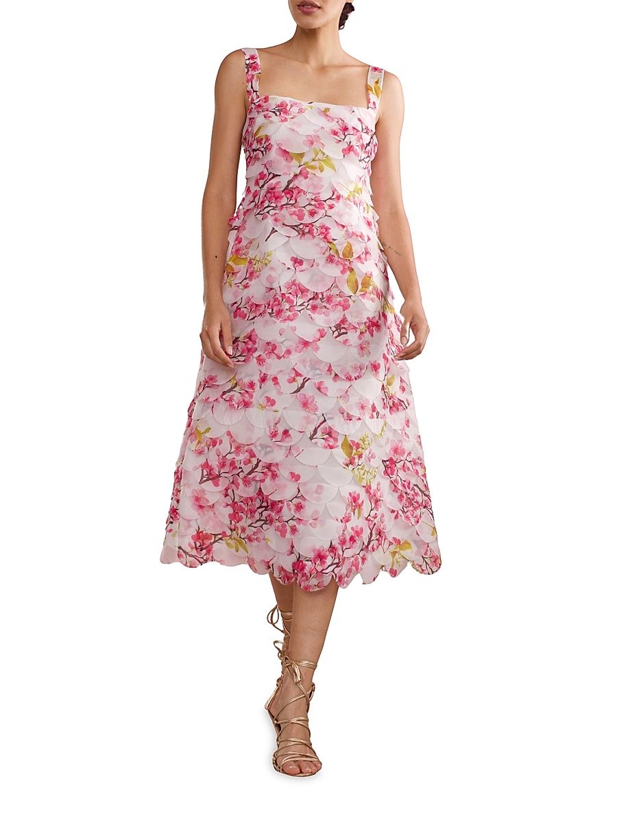 Cynthia Rowley Women's Floral Organza Scallop Midi-Dress - White Multi - Size 10