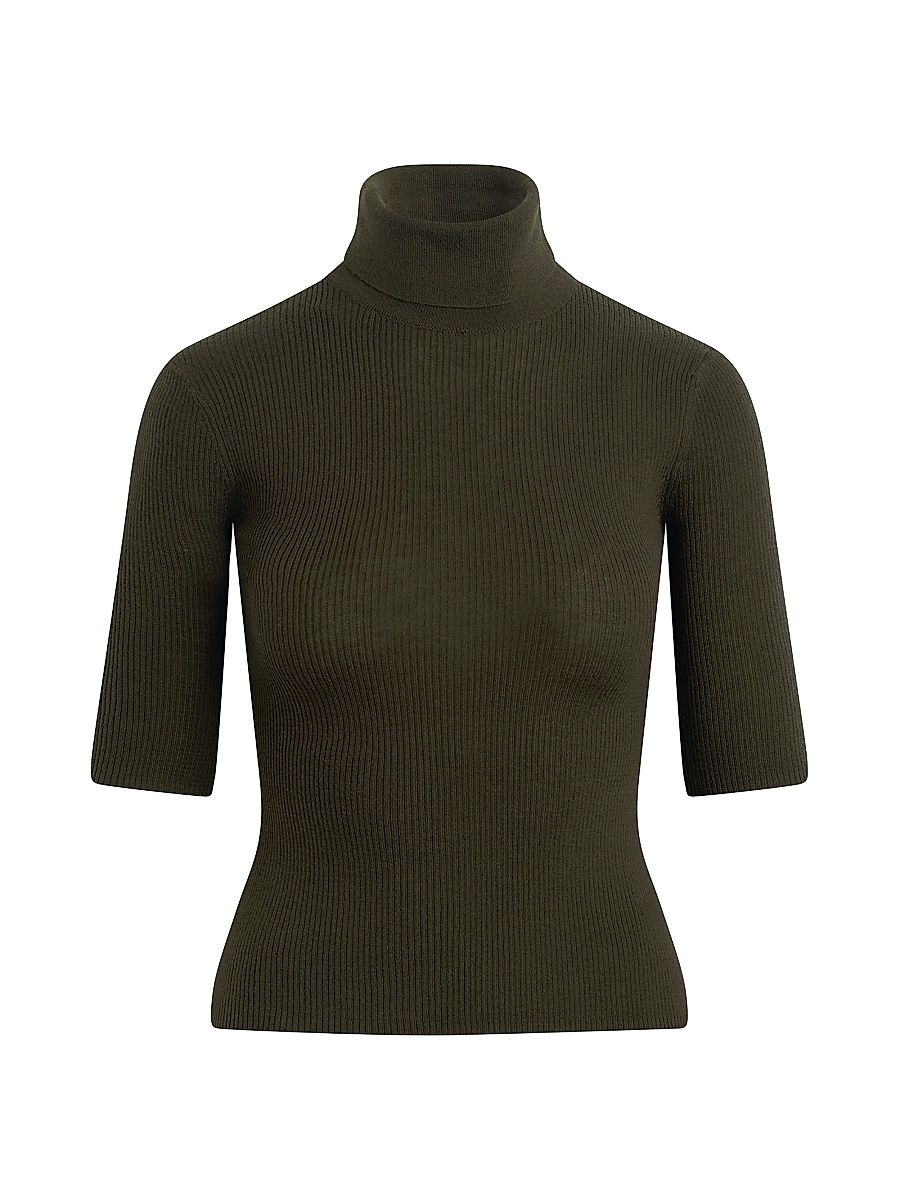 Women's The Amelia Rib-Knit Wool Turtleneck Sweater - Smoke Tree - Size XS