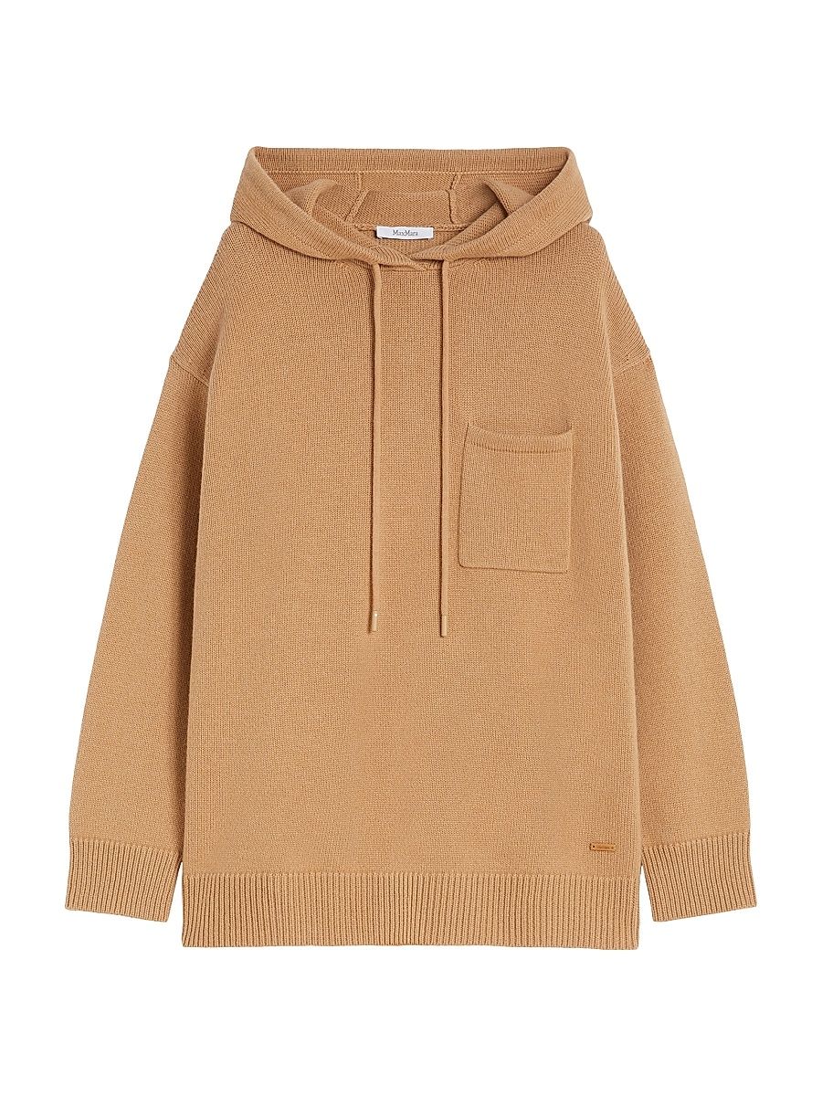 Women's Wool and Cashmere Hooded Sweatshirt - Camel - Size XL
