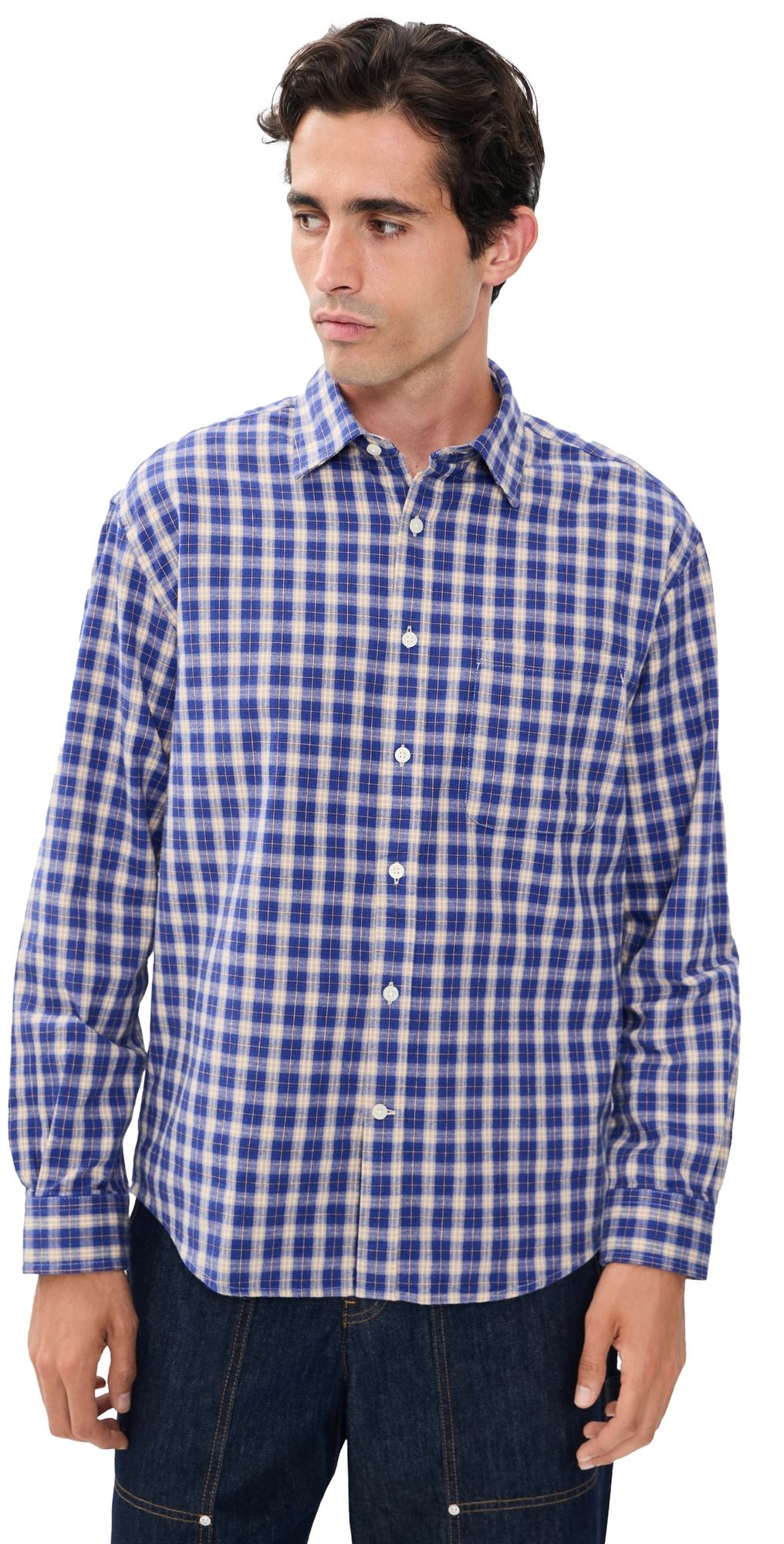 NN07 Deon Check Button Down Shirt Cobolt Check L