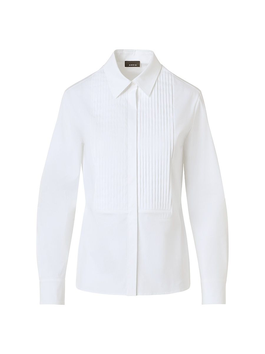 Women's Pintuck Pleated Cotton Shirt - White - Size 4