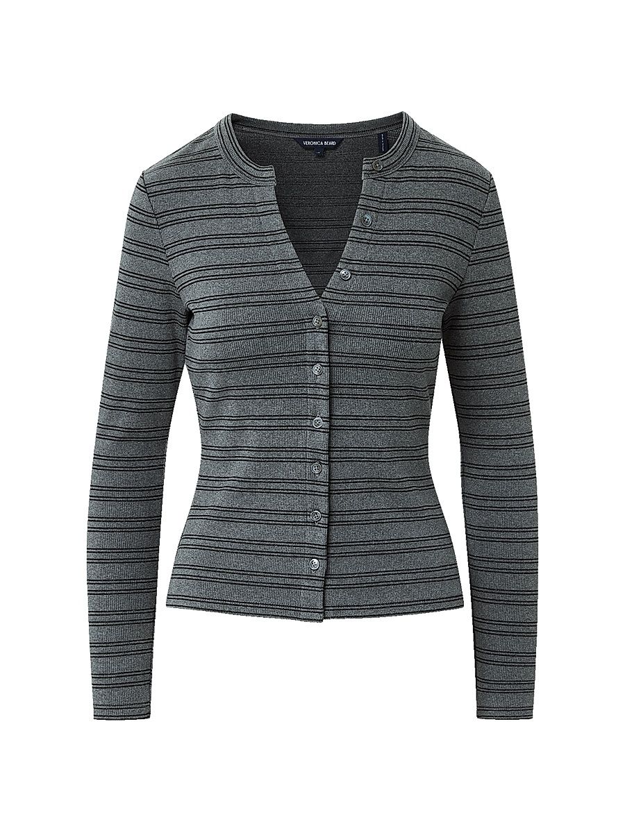 Women's Dilia Striped Button-Front Top - Heather Grey Black Lurex - Size Large