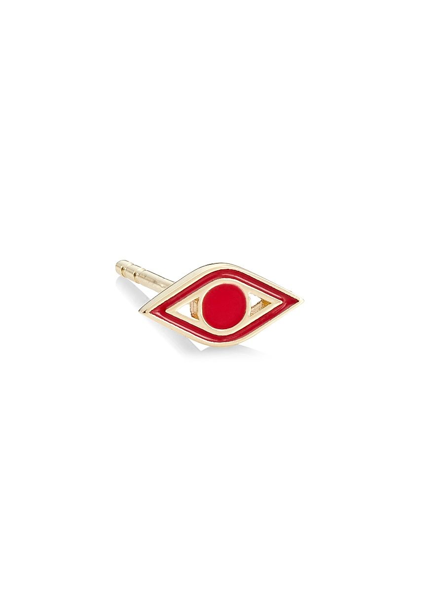 Women's 14K Yellow Gold & Enamel Mini Evil Eye Stud Earring - Red