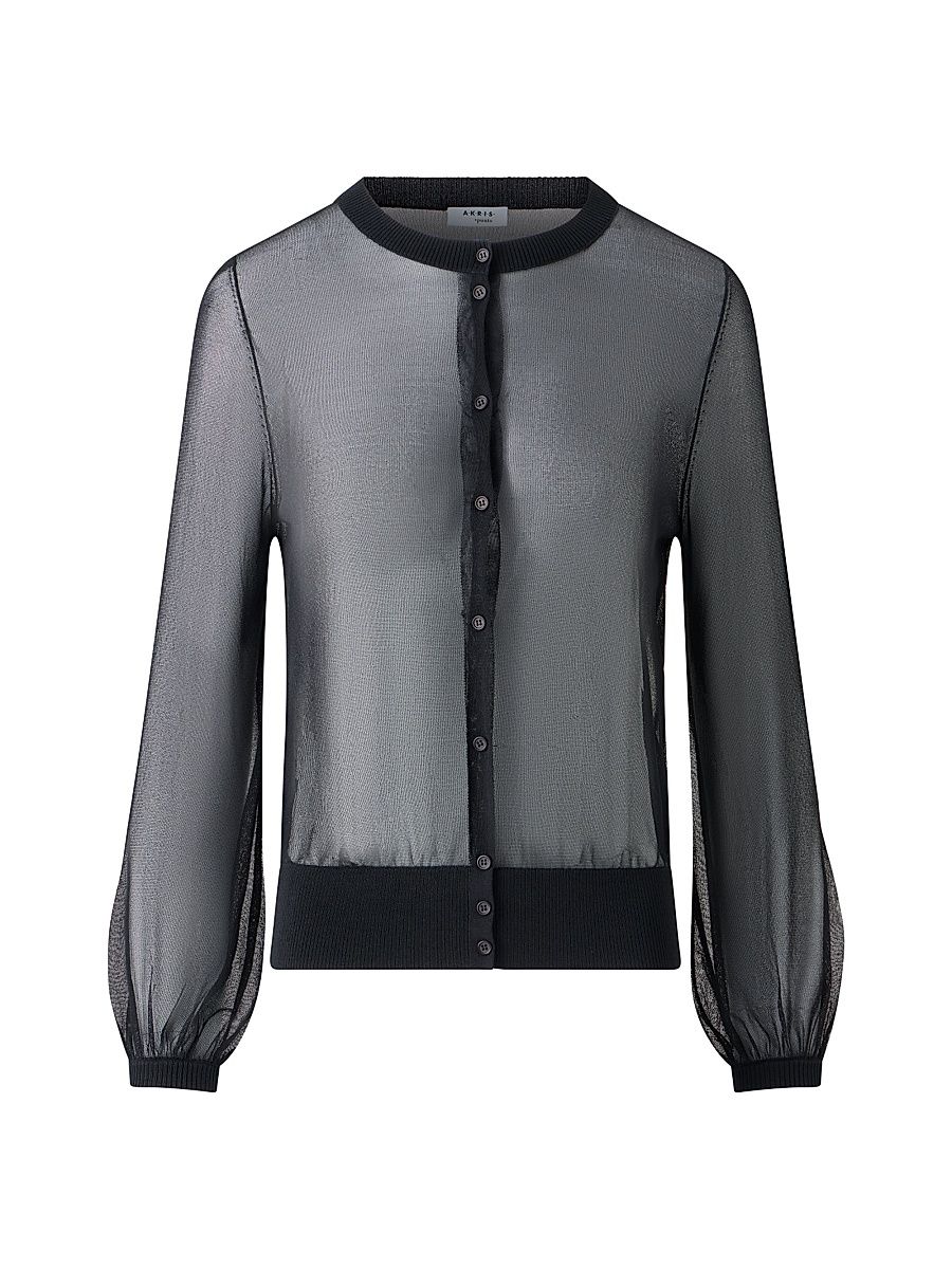 Women's Sheer Blouson-Sleeve Cardigan - Black - Size 16