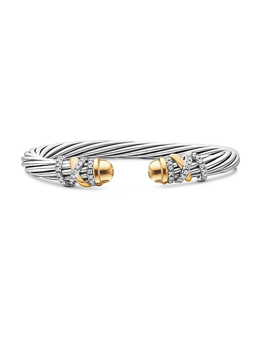 Women's Helena 18K Gold & Sterling Silver Pavé Diamond Cuff Bracelet - Gold Dome - Size Medium