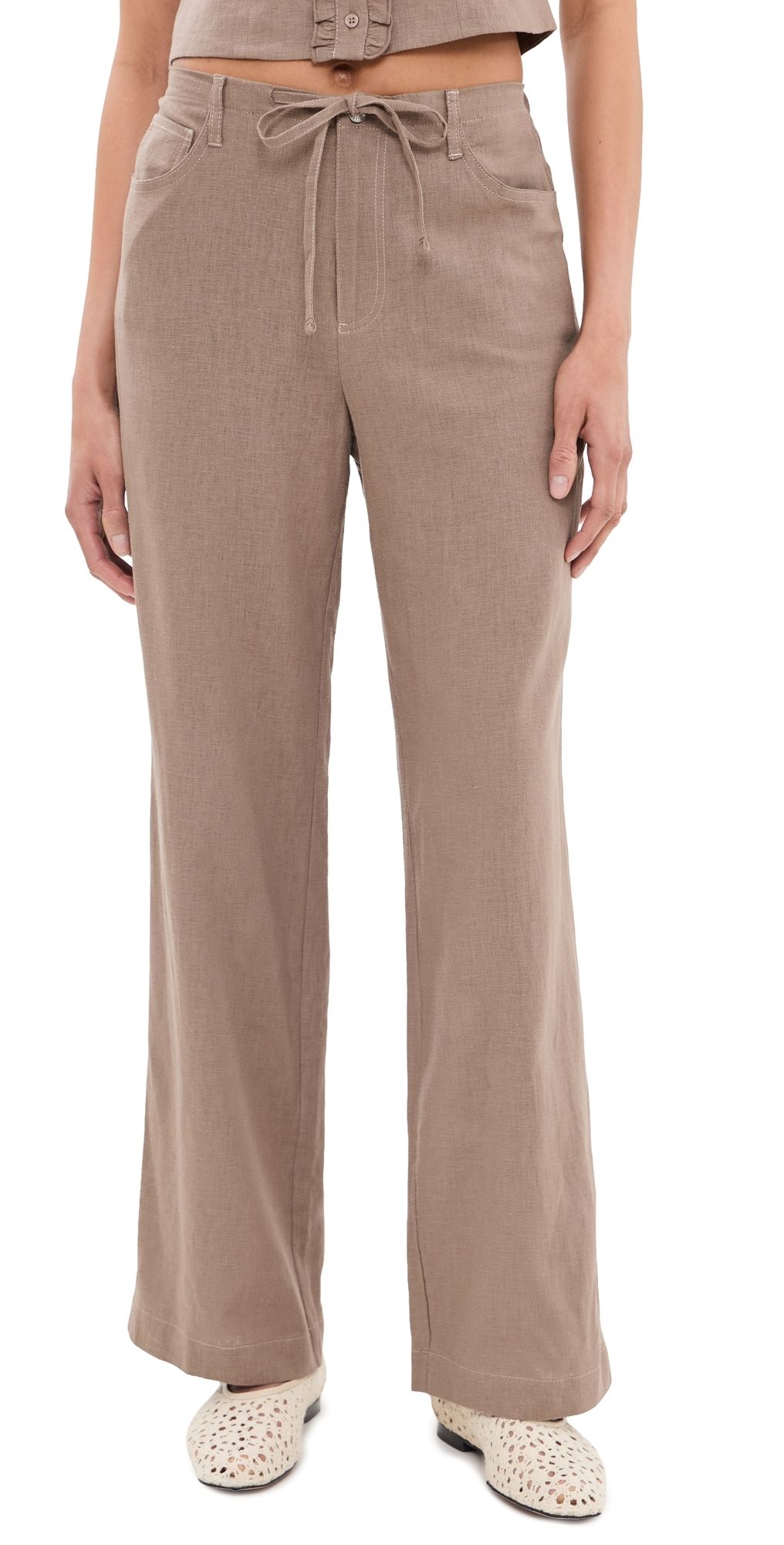LE JEAN Simone Linen Drawstring Pants Driftwood 24
