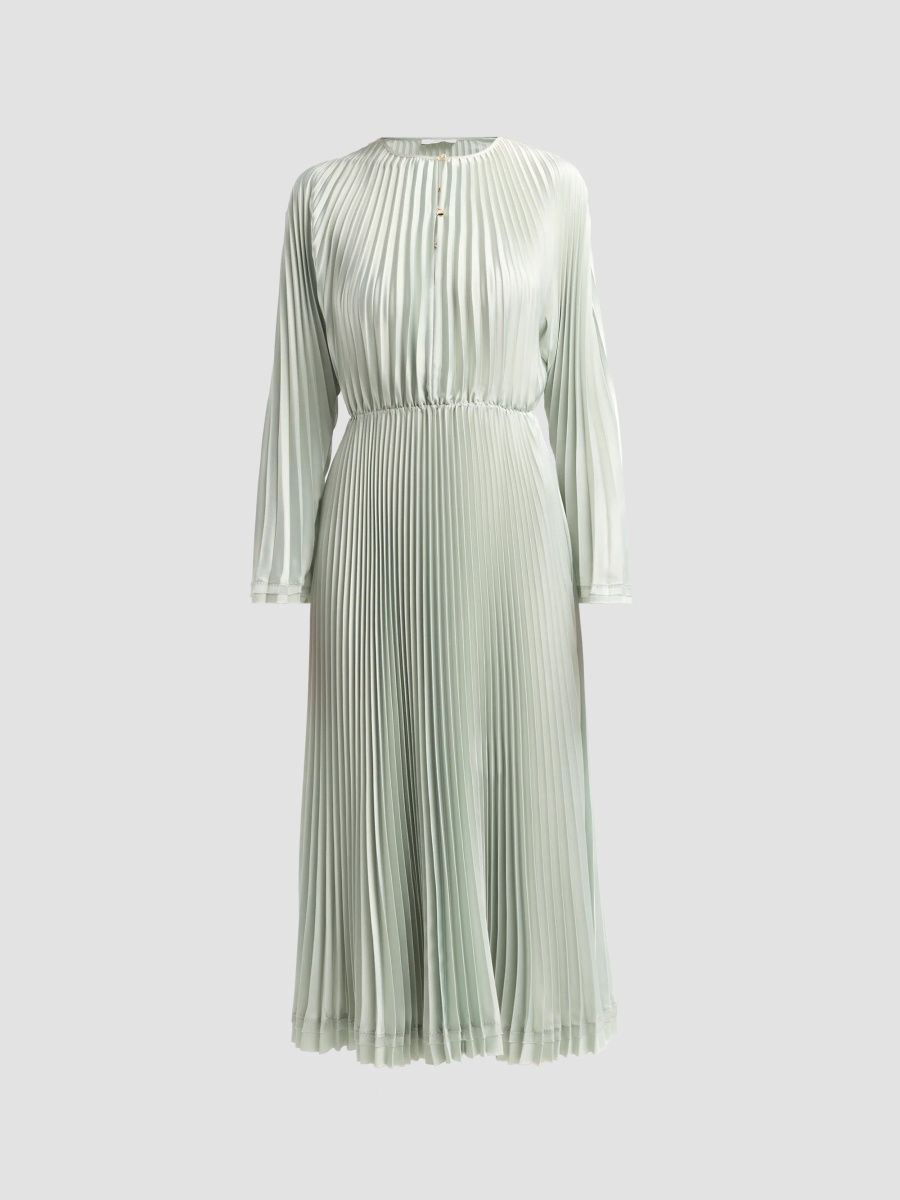 Vince Women's Pleated Long-Sleeve Midi Dress - Aloe - Size Large