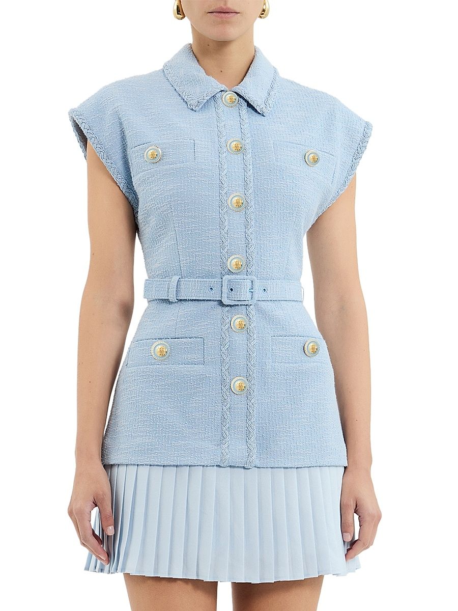 Women's Jonie Belted Mixed-Media Minidress - Pale Blue - Size 10