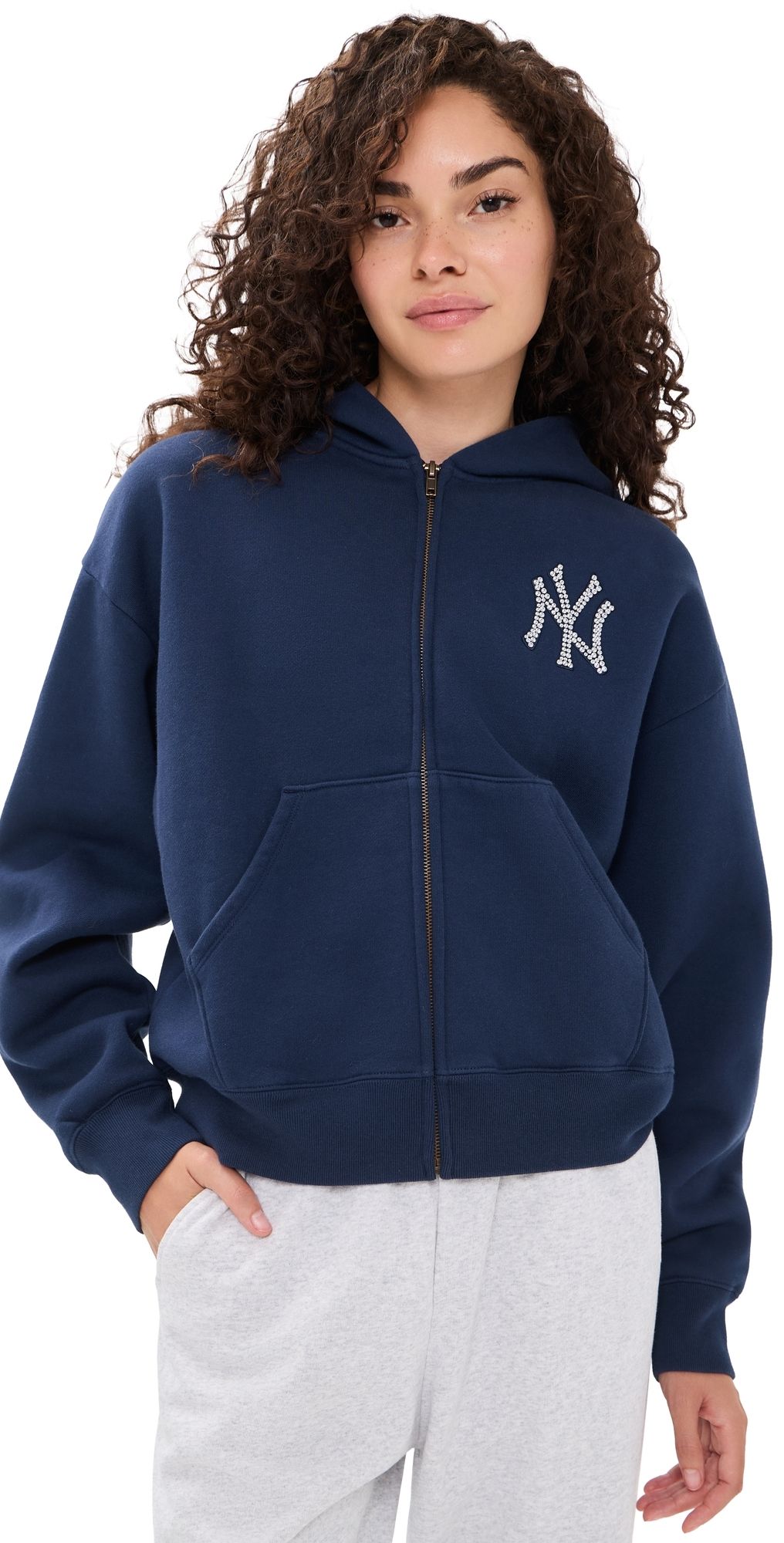 Sporty & Rich Yankees Krystal Zip Hoodie Dark Navy/White XS