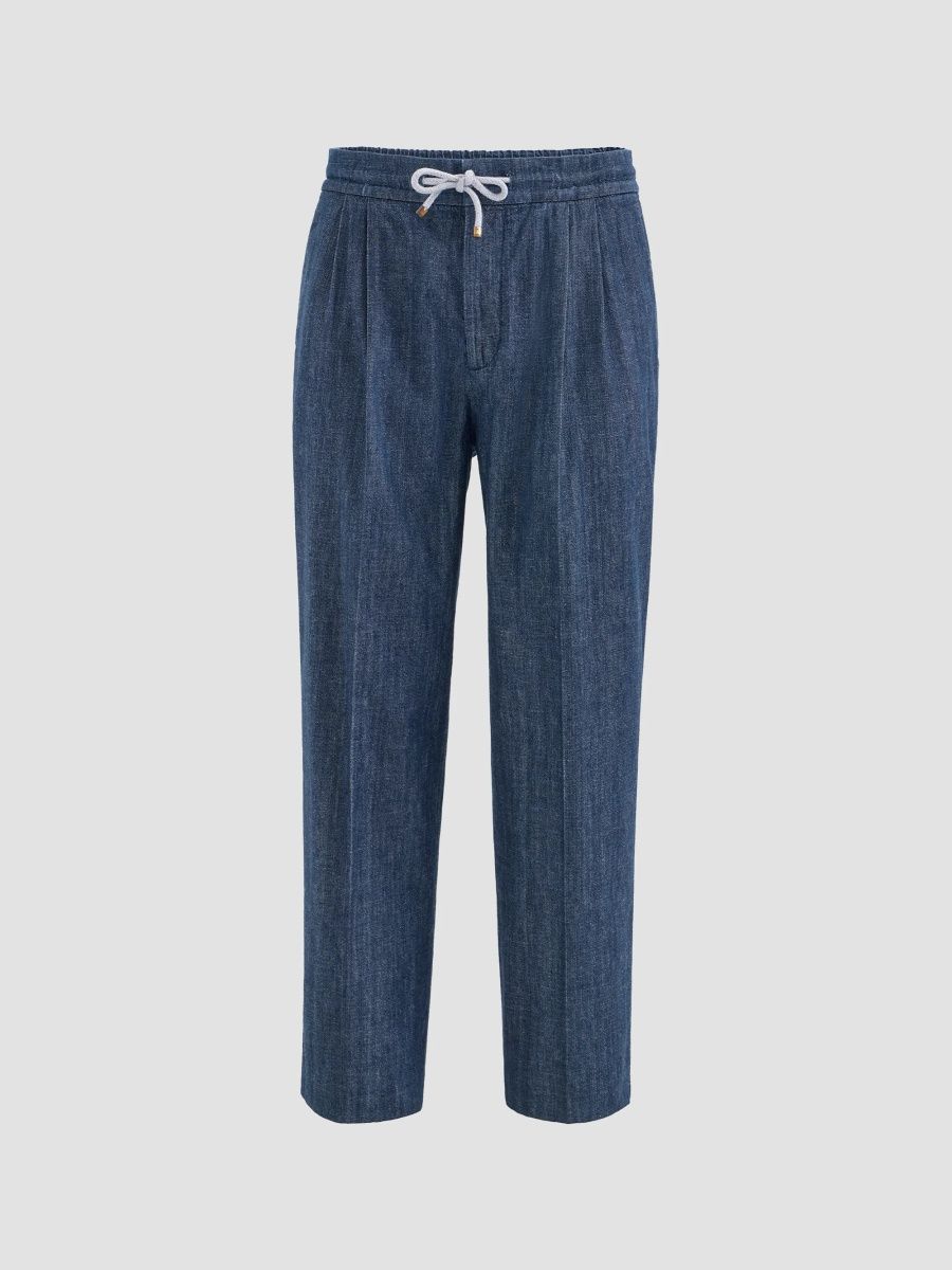 Brunello Cucinelli Men's Lightweight Denim Jeans with Drawstring - Dark Denim - Size 52