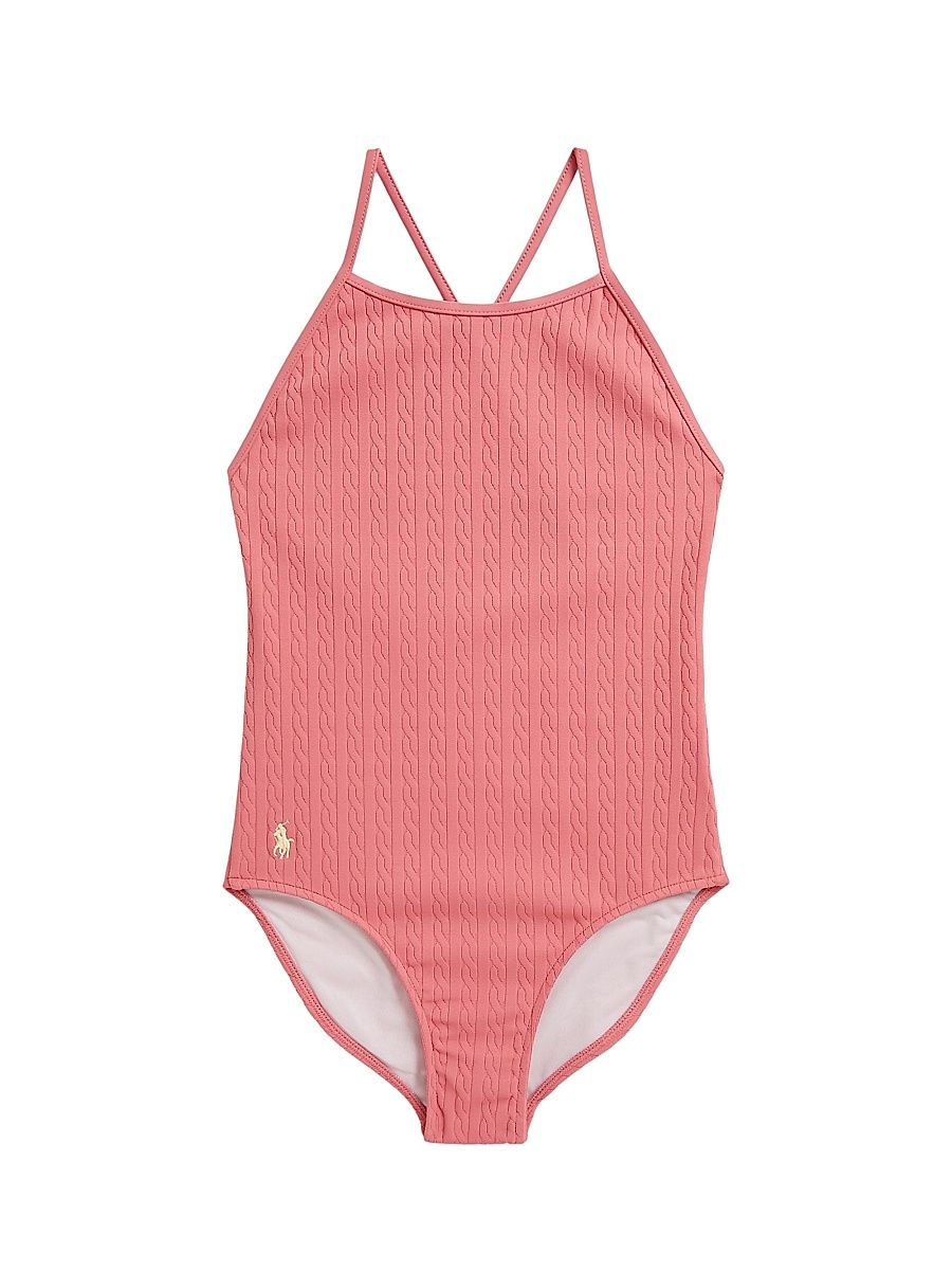 Little Girl's & Girl's Mini-Cable Jacquard One-Piece Swimsuit - Desert Rose - Size 5