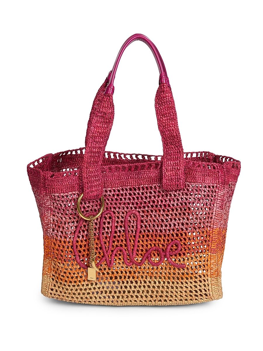 Women's Summer Banana Raffia Tote Bag - Multicolor Orange