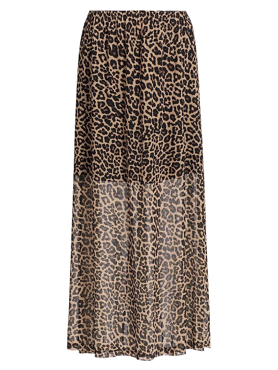 Women's Leopard Print Mesh Gored Maxi Skirt - Chestnut Leopard - Size XL