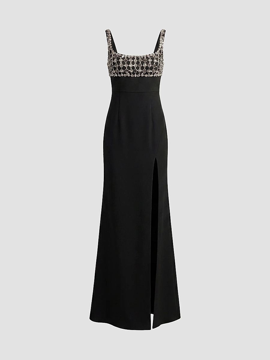Mac Duggal Women's Beaded Crepe Sleeveless Gown - Black - Size 12
