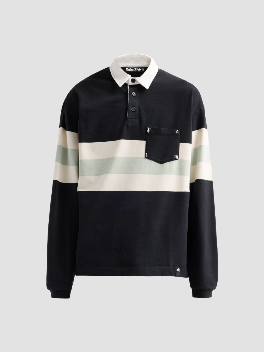 Palm Angels Men's Oversized Cotton Rugby Shirt - Black Sage - Size XXL