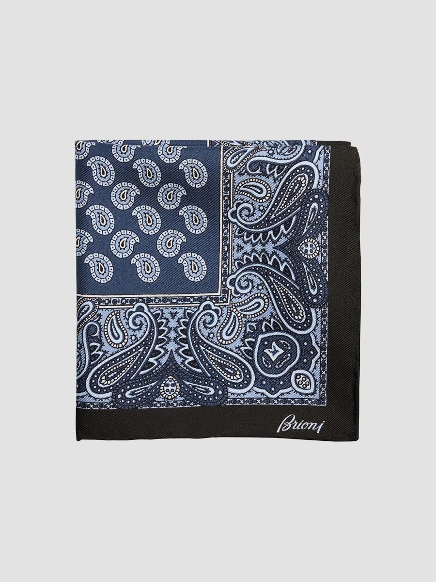Brioni Men's Hand-Rolled Paisley Silk Pocket Square - Royal Blue