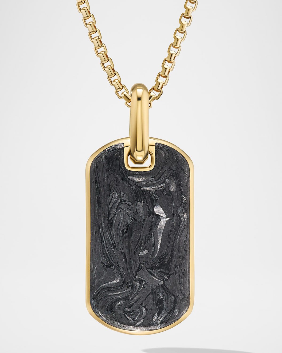 Men & apos;s Forged Carbon Tag Pendant in 18K Gold, 34.5mm