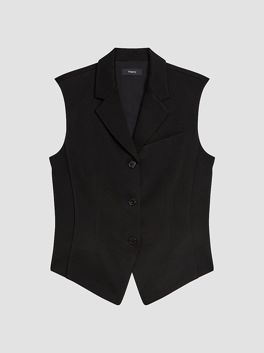 Women's Notch Lapel Cinched Satin Vest - Black - Size 00