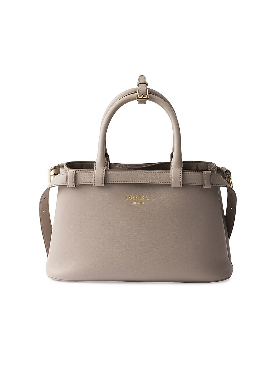 Women's Buckle Small Leather Top Handle Bag with Double Belt - Grey