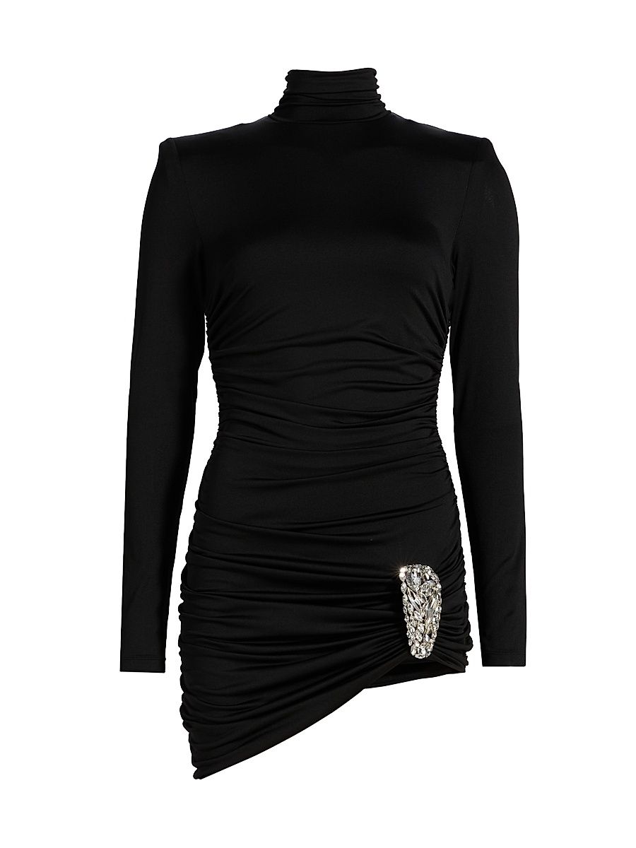 Women's Draped Crystal-Cluster Minidress - Black - Size Large