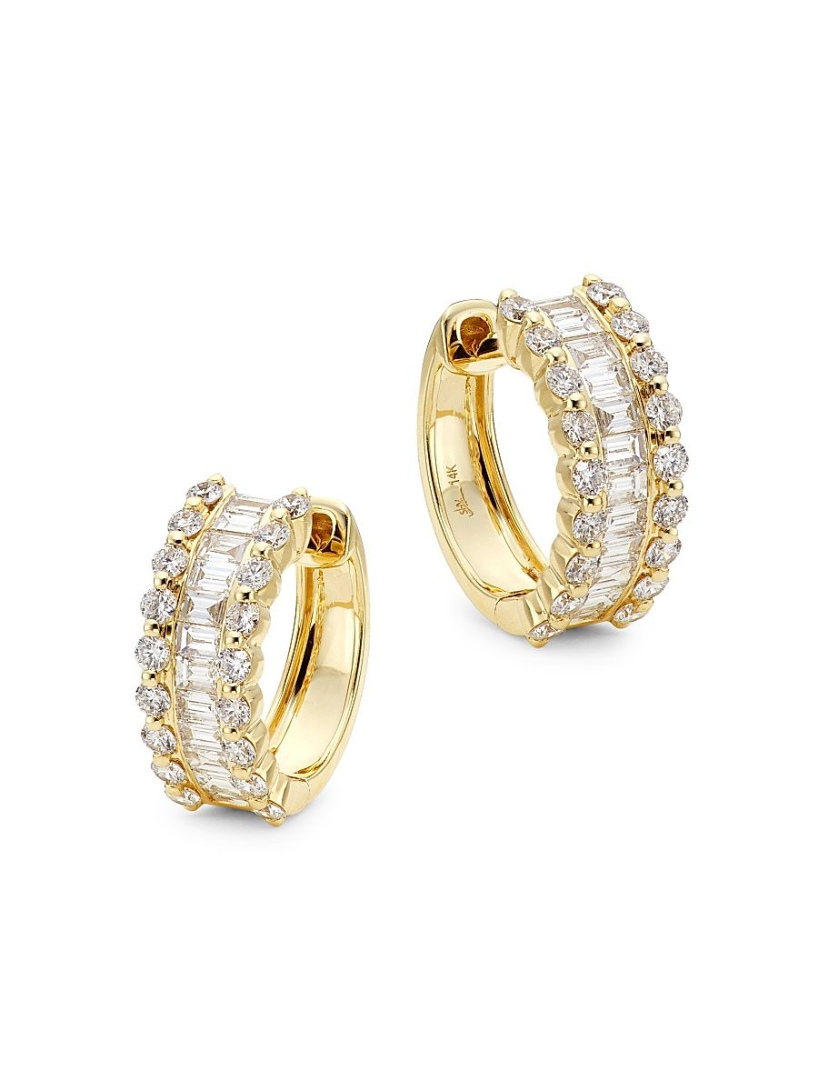 Women's 14K Yellow Gold & 1.16 TCW Diamond Huggie Hoop Earrings - Yellow Gold