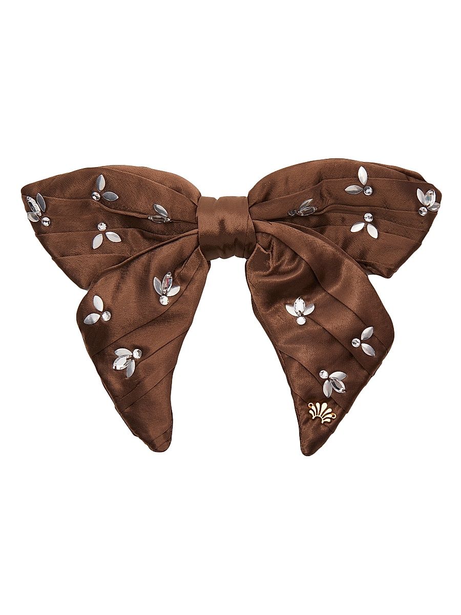 Women's Crystal-Embellished Honeybee Bow Barrette - Rootbeer