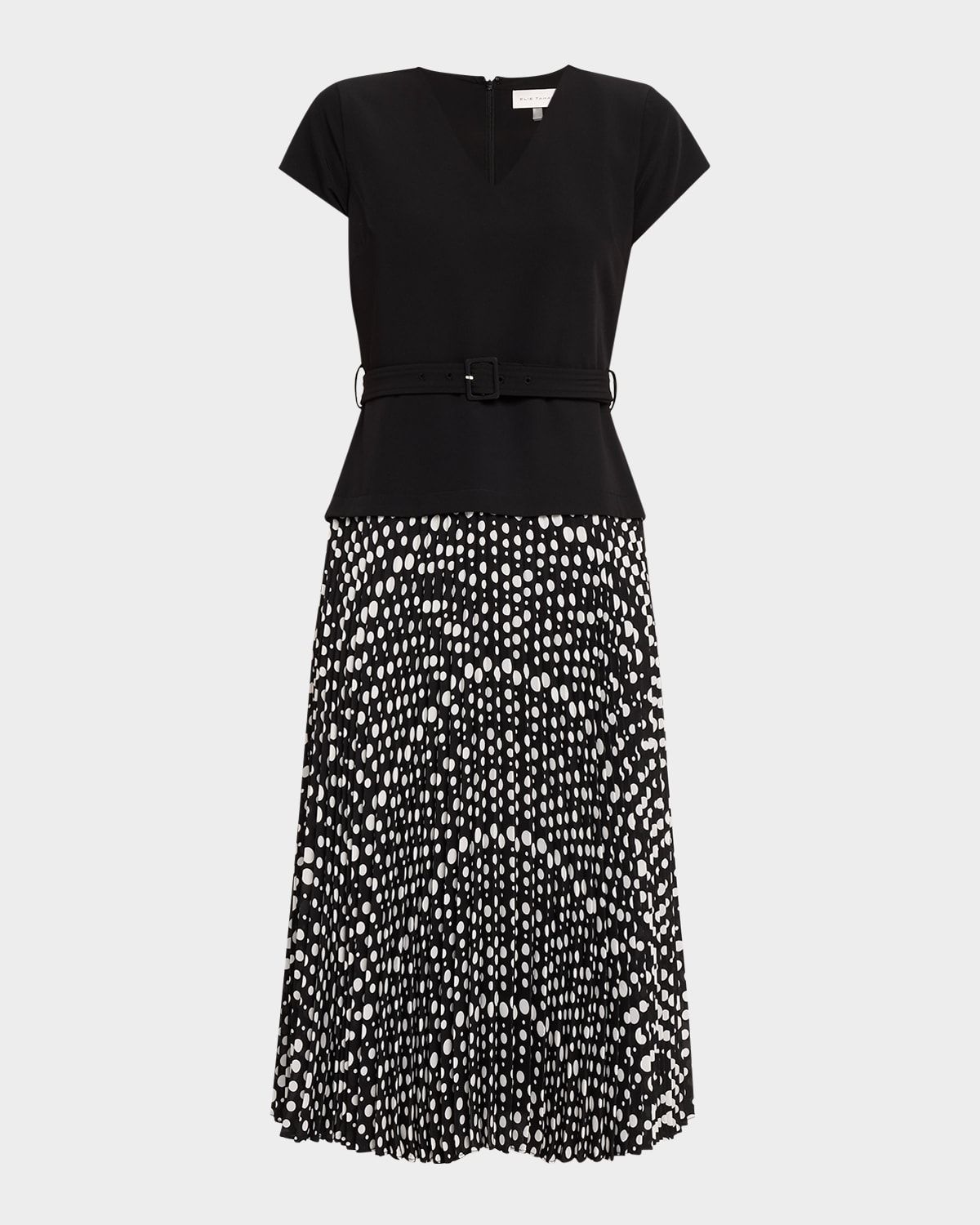 Pleated Polka Dot Midi Dress