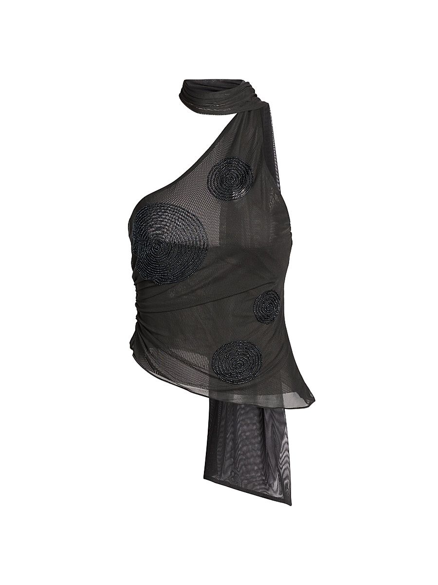 Women's Chelsea Sheer Mesh Beaded Top - Charcoal - Size 10