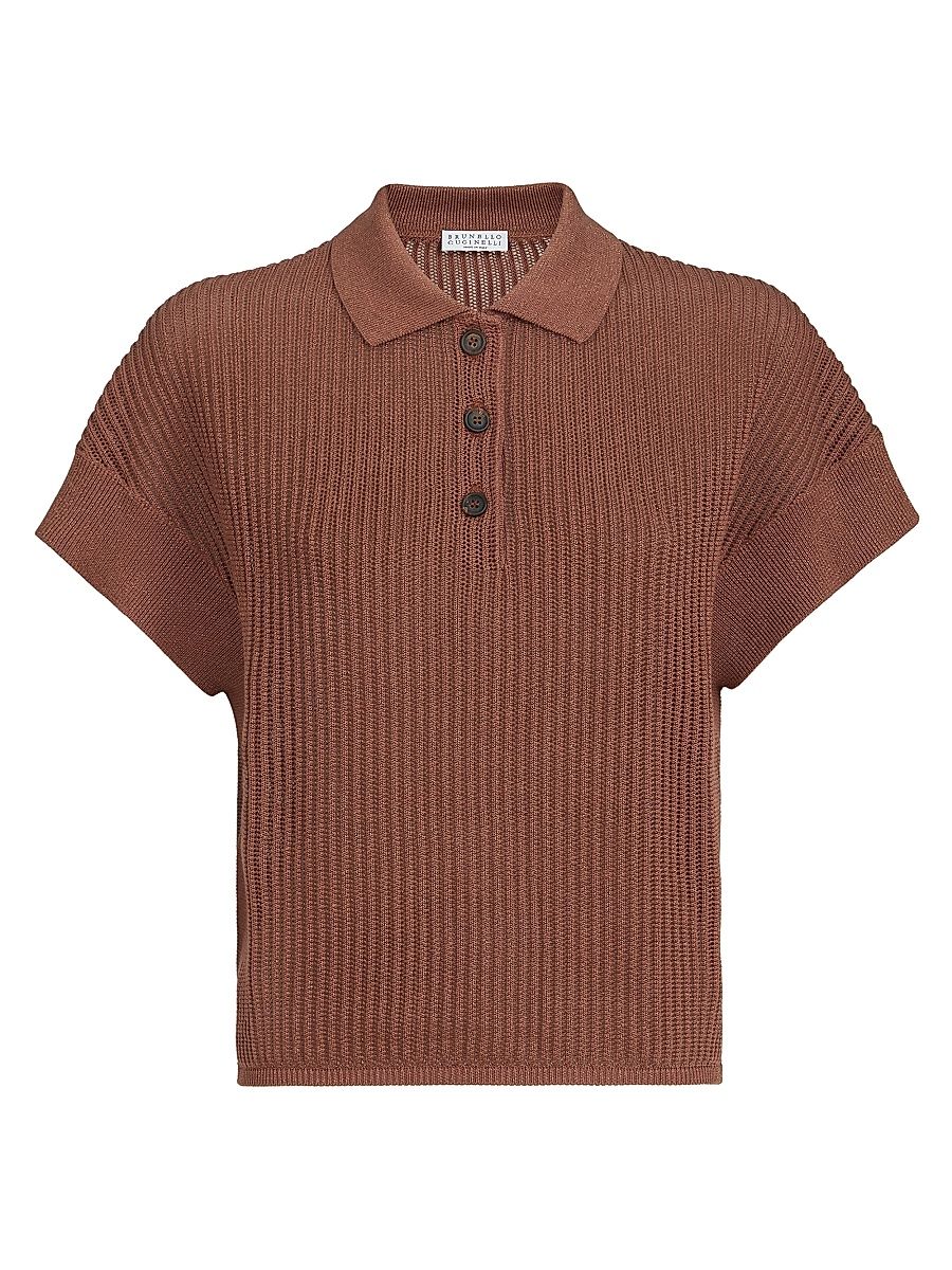 Women's Sparkling Cotton Ribbed Net Polo Shirt - Red - Size XXXL