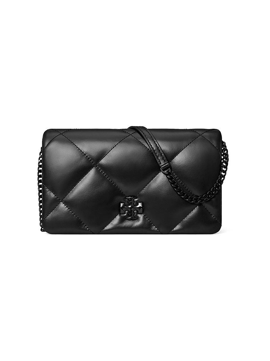 Women's Kira Diamond-Quilted Leather Chain Wallet Bag - Black