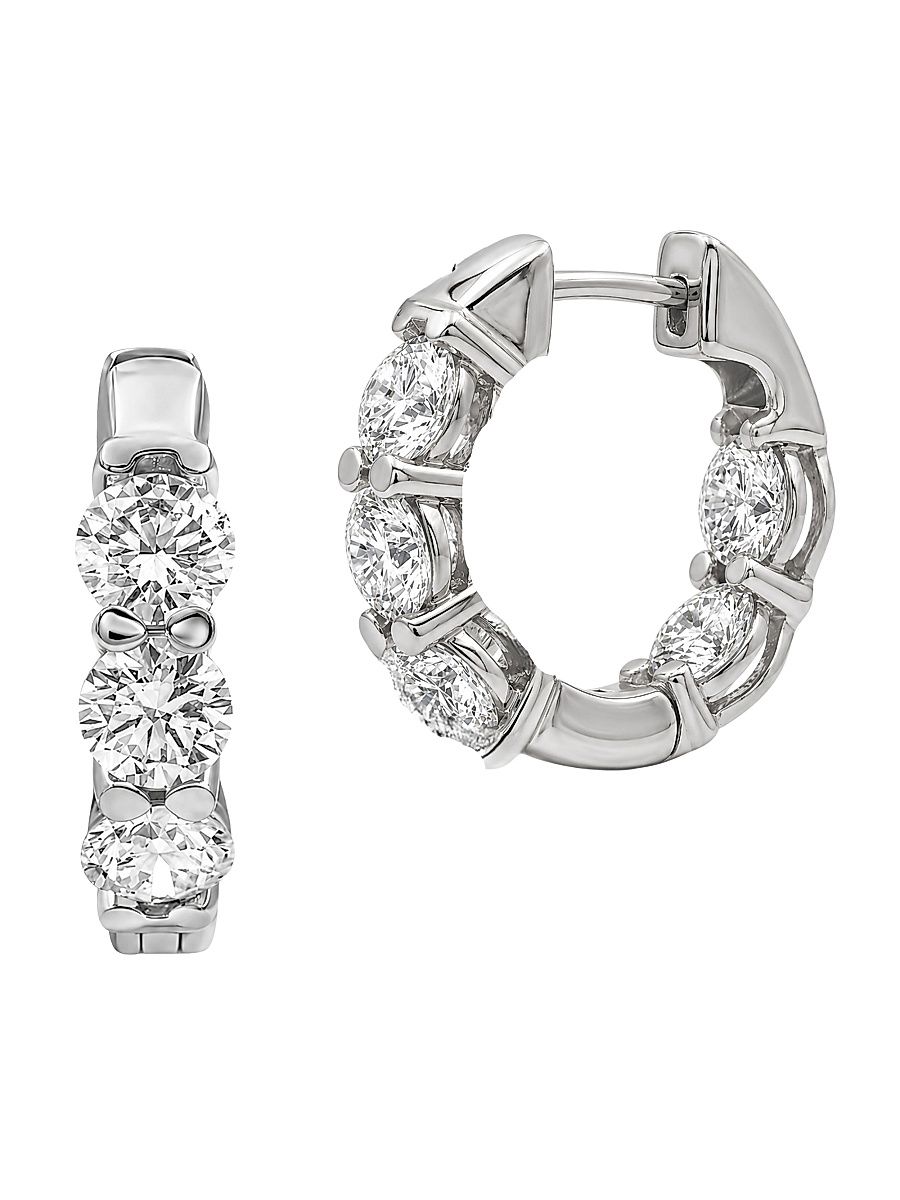 Women's 18K White Gold & 3.00 TCW Lab-Grown Diamond Huggie Earrings - White Gold