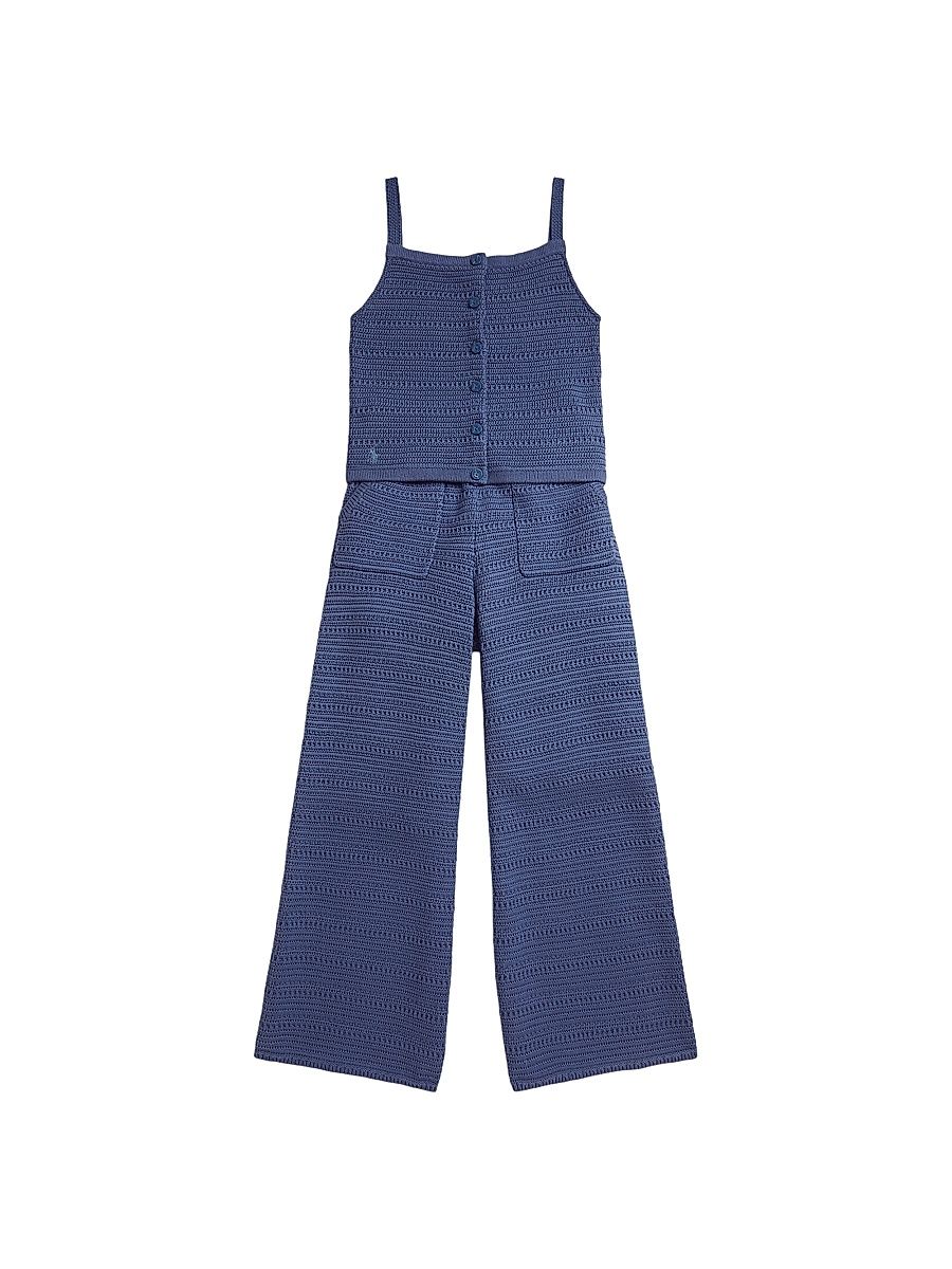 Little Girl's & Girl's 2-Piece Crochet Knit Cotton Top & Pants Set - Earth Blue - Size 6