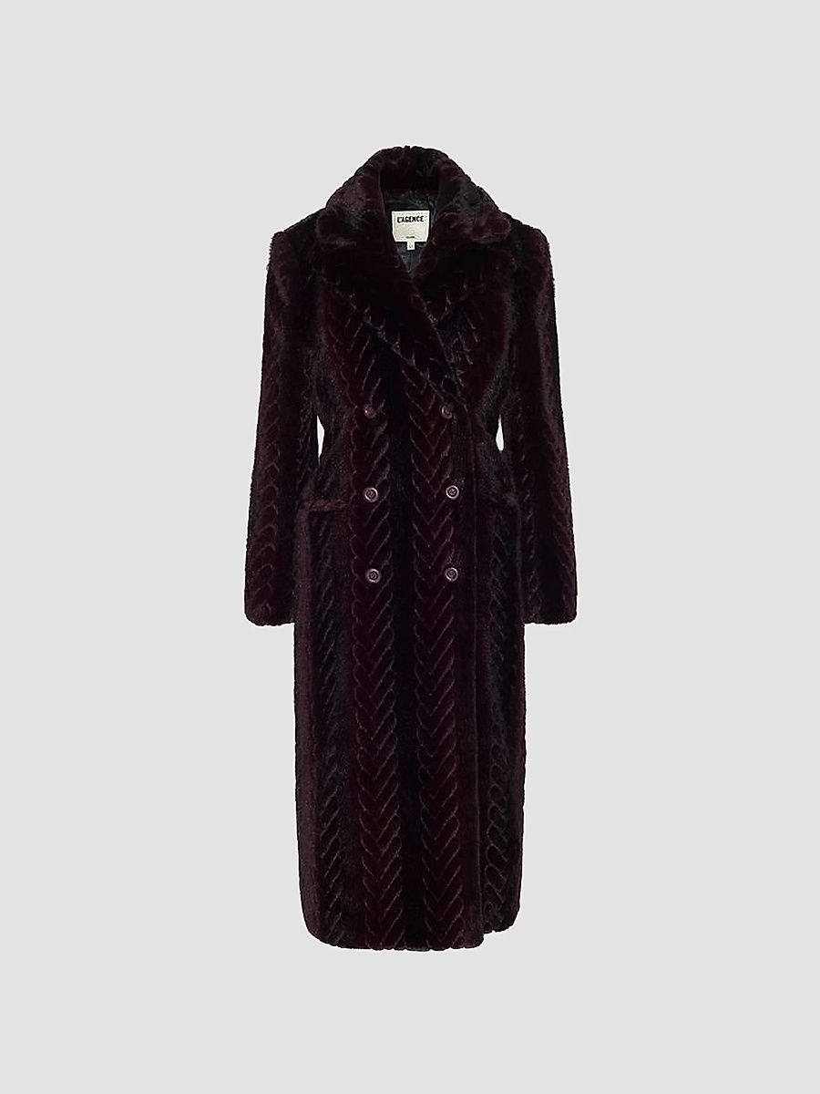 L'AGENCE Women's Icelyn Chevron Faux-Fur Longline Coat - Burgundy Dark - Size 12