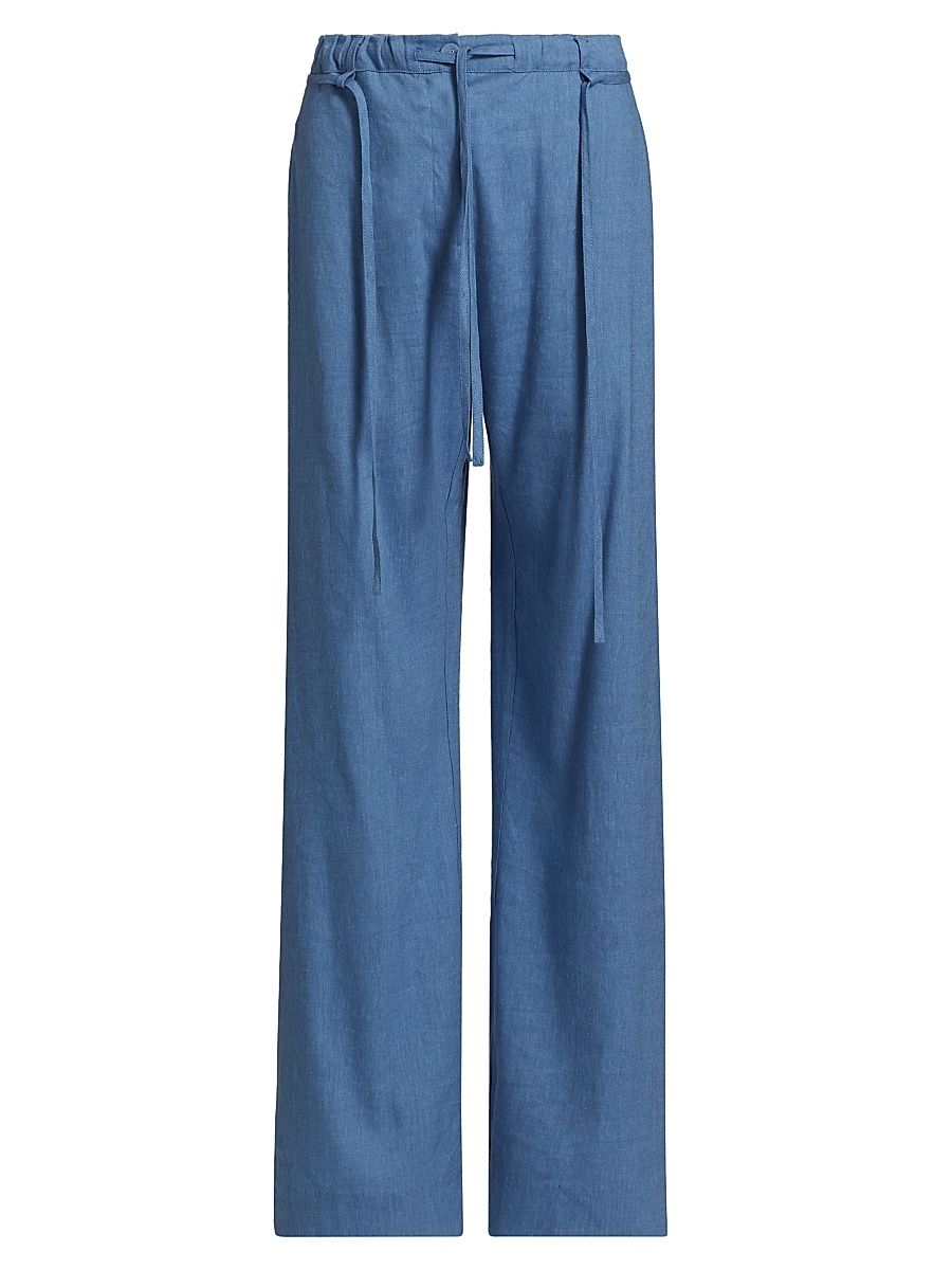 Women's Magnus Linen-Blend Slub Pants - Denim - Size 10