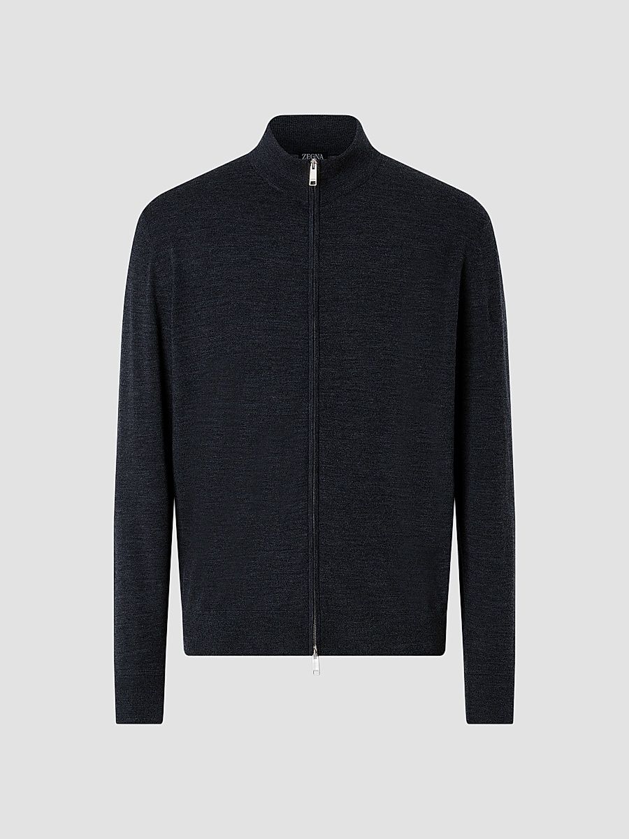 ZEGNA Men's 15milmil15 Wool Full Zip Cardigan - Navy Blue - Size 42