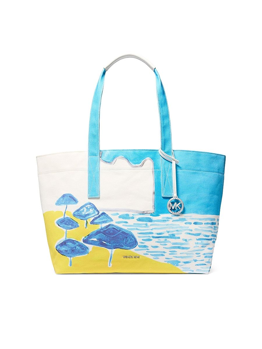 Women's Large Printed Cotton Tote Bag - Milos Blue