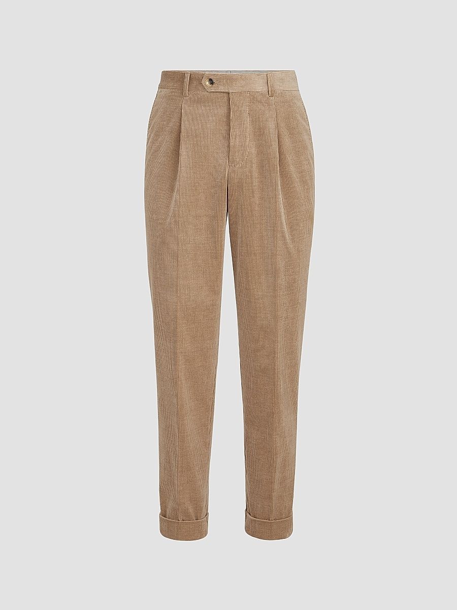 Men's Comfort Cotton and Cashmere Corduroy Trousers - Camel - Size 32