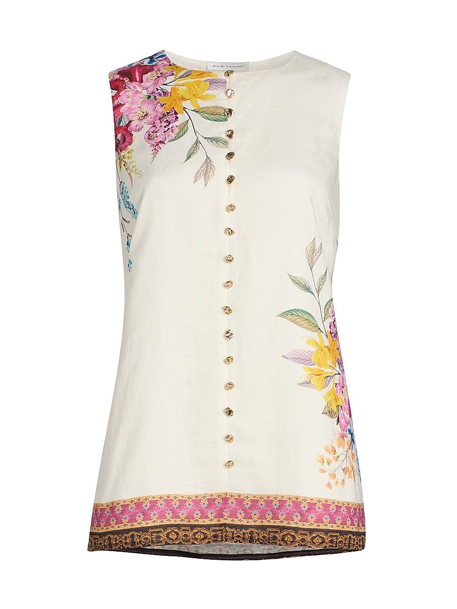 Women's The Annalise Linen Blouse - Tiara Garden Print - Size 16
