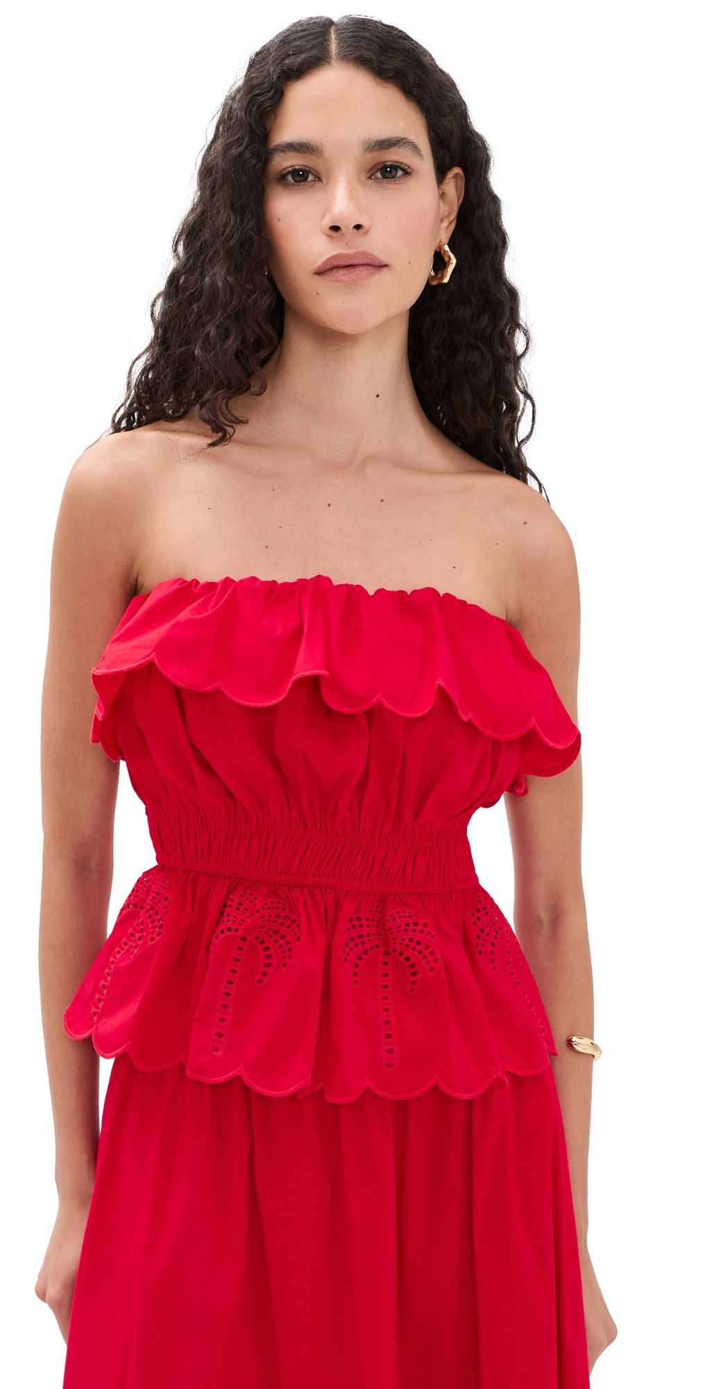 English Factory Embroidery Strapless Top Red XS