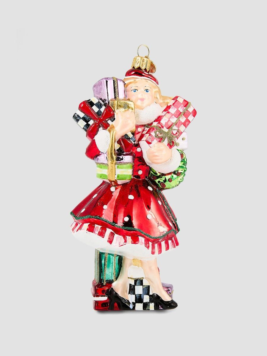 MacKenzie-Childs Check It Out Shopper Lady Glass Ornament