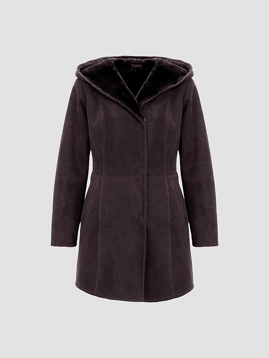 Gorski Women's Merino Shearling Lamb Parka with Embroidered Trim - Dark Brown - Size XL