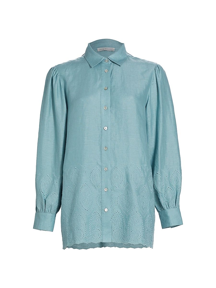 Women's Lesley Linen Eyelet Shirt - Blue Breeze - Size Medium