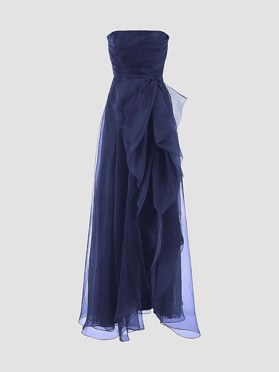 Theia Women's Teresa Draped Tulle Gown - Navy - Size 2