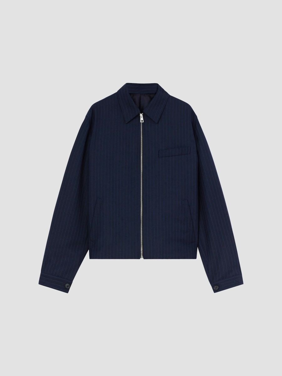 Givenchy Men's Couture Seam Zipped Striped Blouson Jacket in Wool - Navy Blue - Size 36
