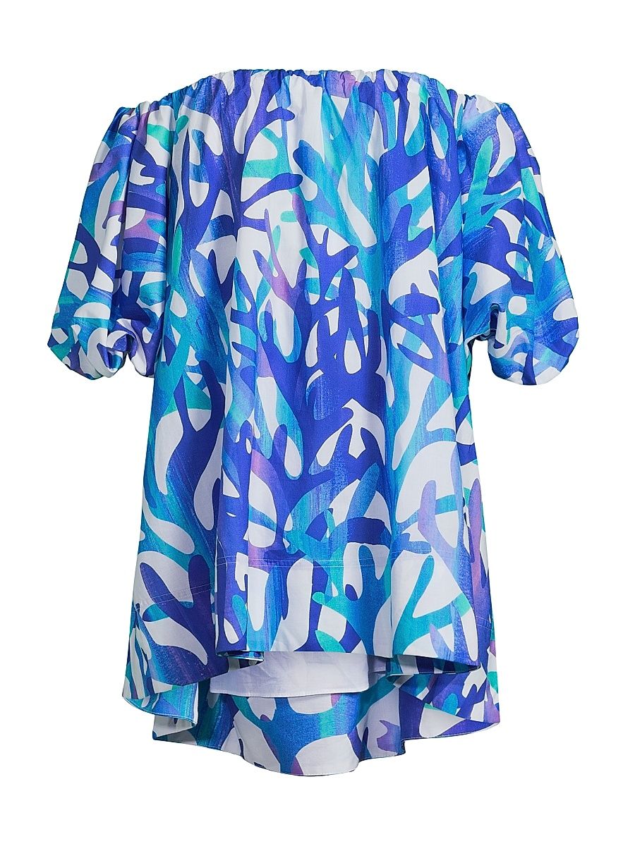 Women's Jamie Under The Sea Cotton Oversized Minidress - Blue Multi - Size Large